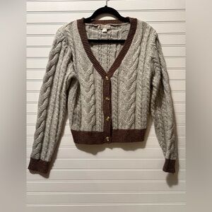 Gray and Brown Cable Knit Cardigan